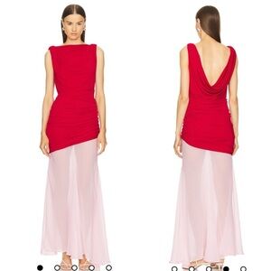 L’Academie by Marianna Enoa Midi Dress in Red & Light Pink